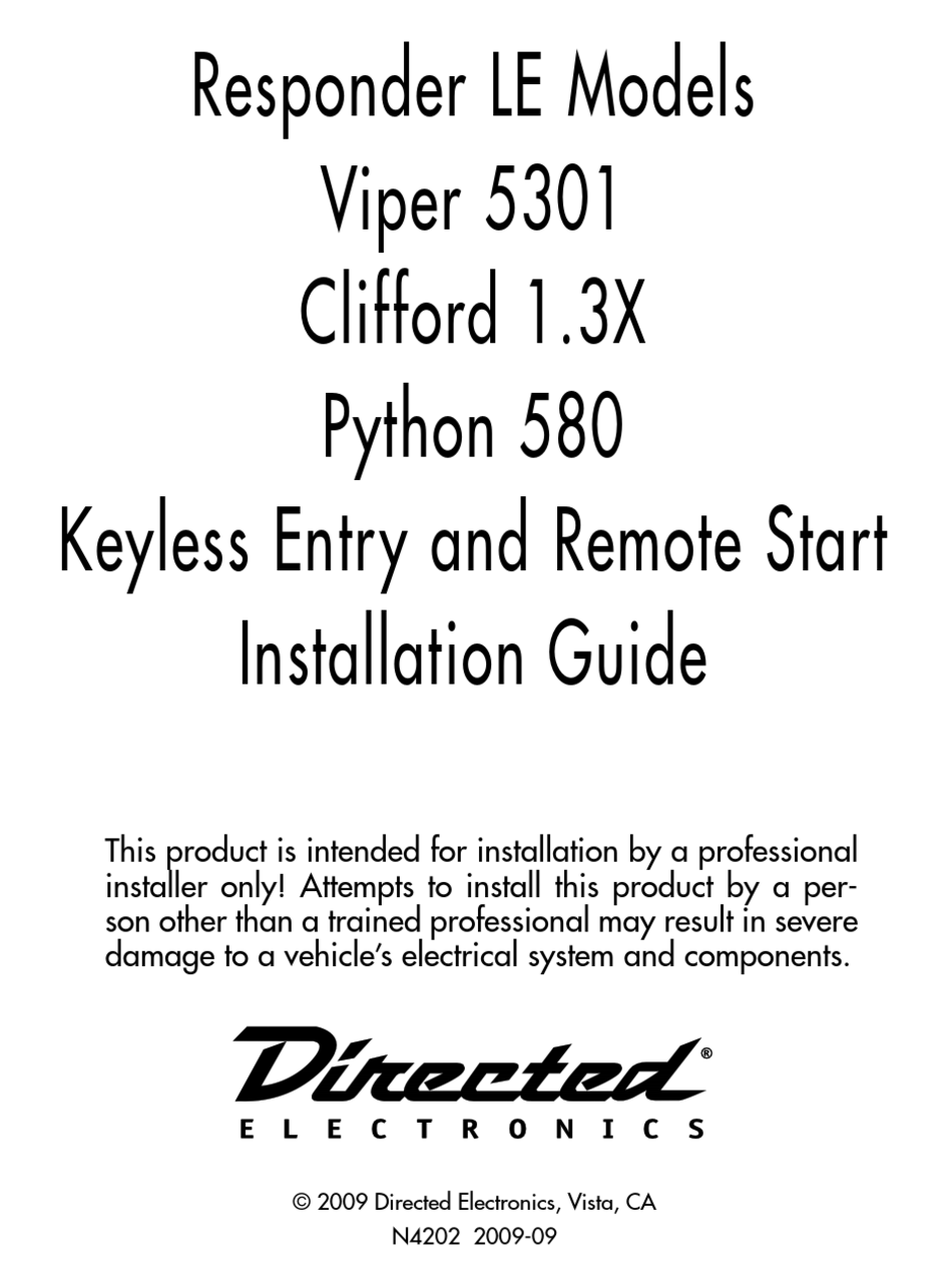 DIRECTED ELECTRONICS RESPONDER LE INSTALLATION MANUAL Pdf Download