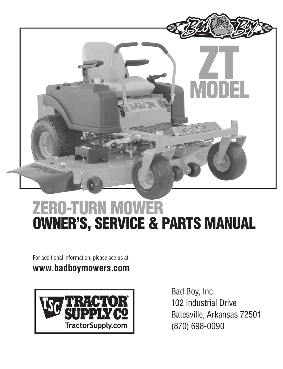 BAD BOY ZT 2600 OWNER'S, SERVICE & PARTS MANUAL Pdf Download ManualsLib