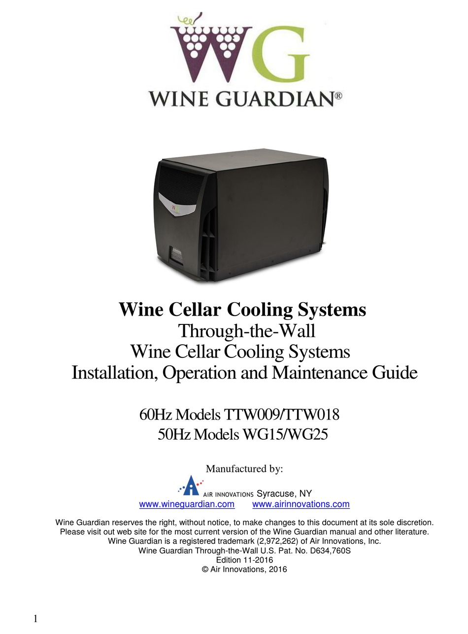 WINE GUARDIAN TTW009 INSTALLATION, OPERATION AND MAINTENANCE MANUAL Pdf