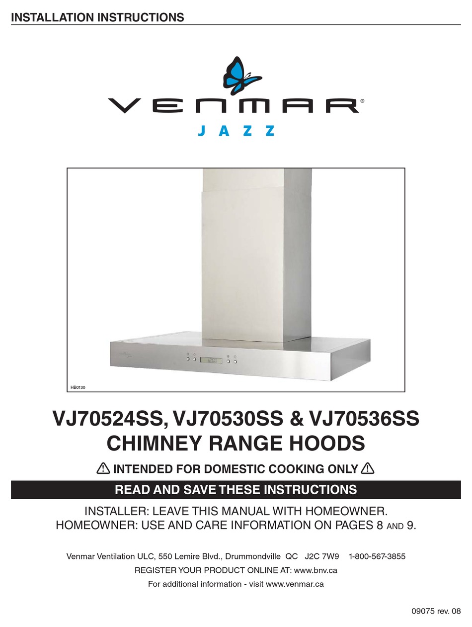 VENMAR JAZZ VJ70524SS INSTALLATION INSTRUCTIONS MANUAL Pdf Download ManualsLib