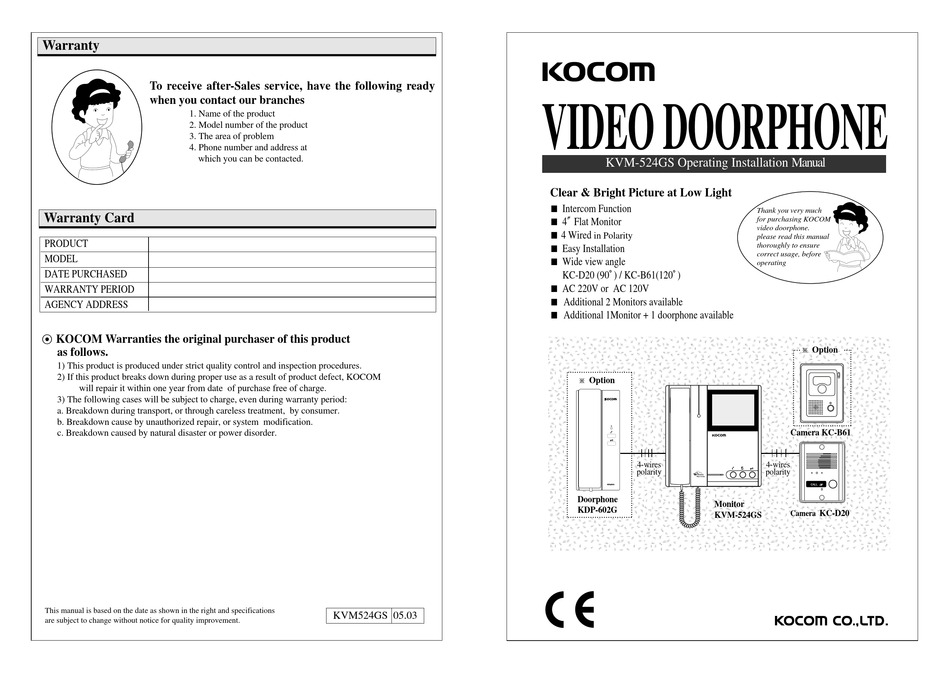 Видеодомофон kocom kvm 604 схема подключения