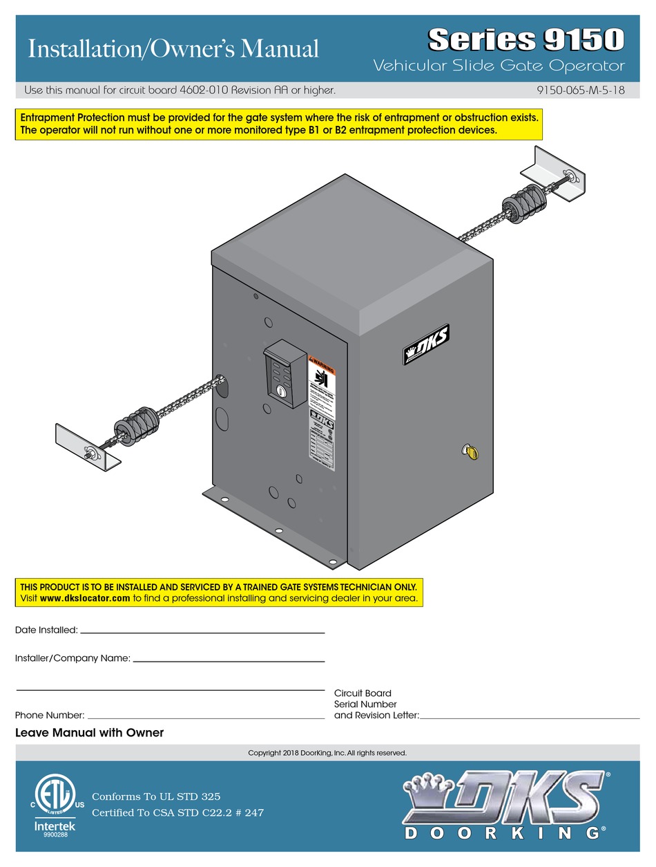 DOORKING 9150084 INSTALLATION & OWNER