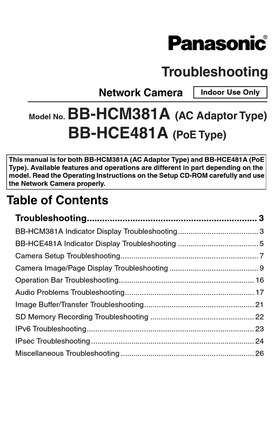 PANASONIC BB-HCM381A TROUBLESHOOTING MANUAL Pdf Download | ManualsLib