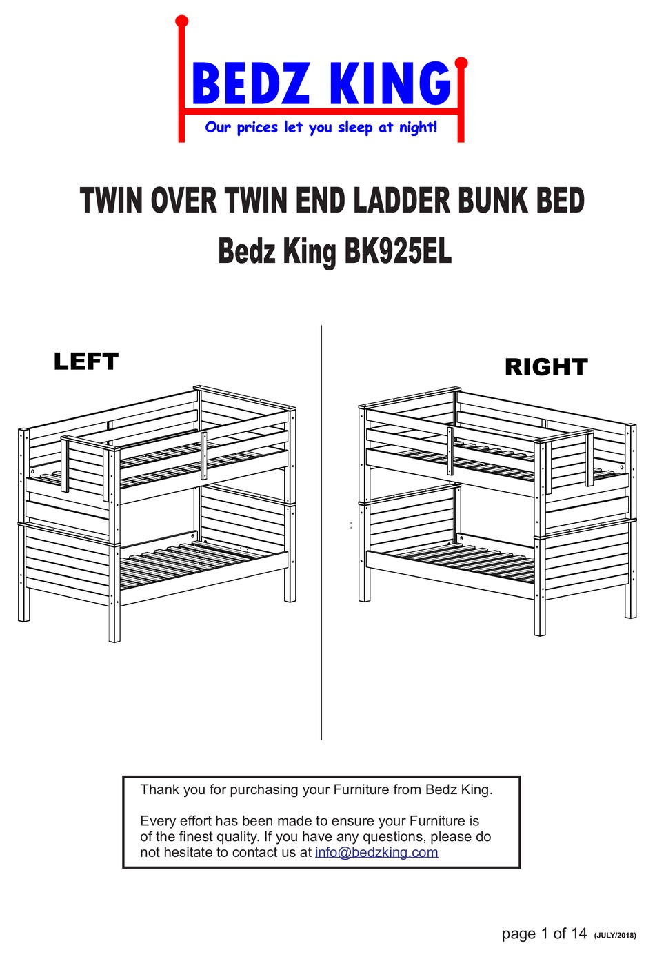 BEDZ KING BK925EL ASSEMBLY INSTRUCTIONS MANUAL Pdf Download ManualsLib