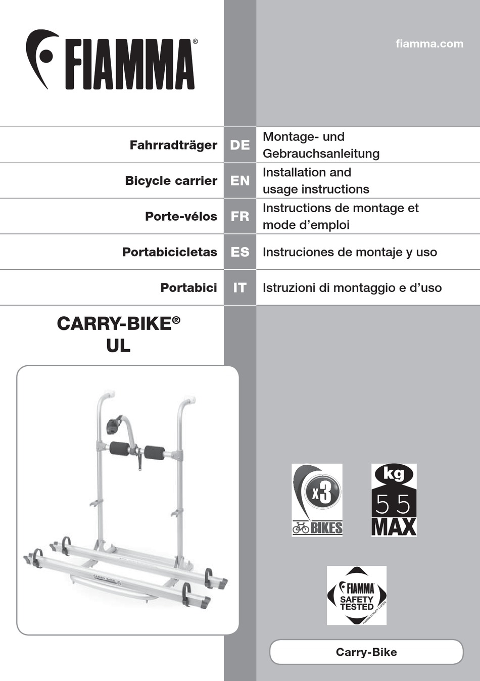 FIAMMA CARRY-BIKE UL INSTALLATION AND USAGE INSTRUCTIONS Pdf Download ...