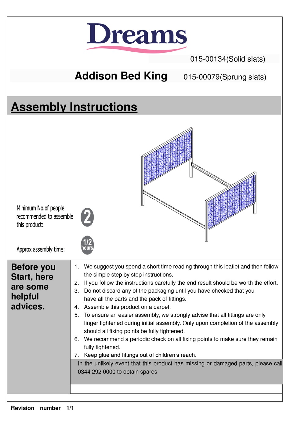 DREAMS ADDISON BED KING ASSEMBLY INSTRUCTIONS Pdf Download ManualsLib