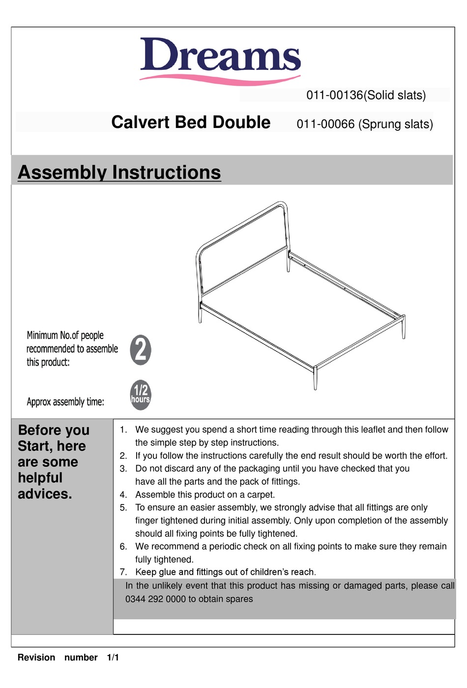 DREAMS CALVERT BED DOUBLE ASSEMBLY INSTRUCTIONS Pdf Download ManualsLib