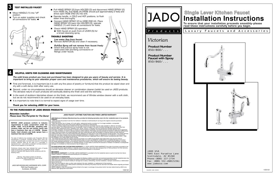 JADO VICTORIAN 850 800 INSTALLATION INSTRUCTIONS Pdf Download ManualsLib