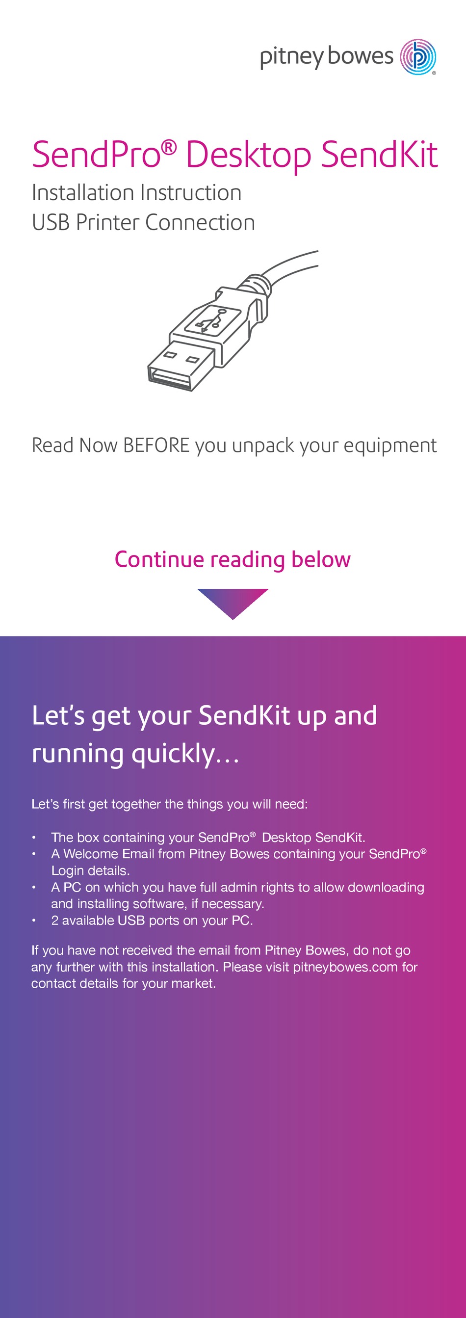 PITNEY BOWES SENDPRO DESKTOP SENDKIT INSTALLATION INSTRUCTION Pdf