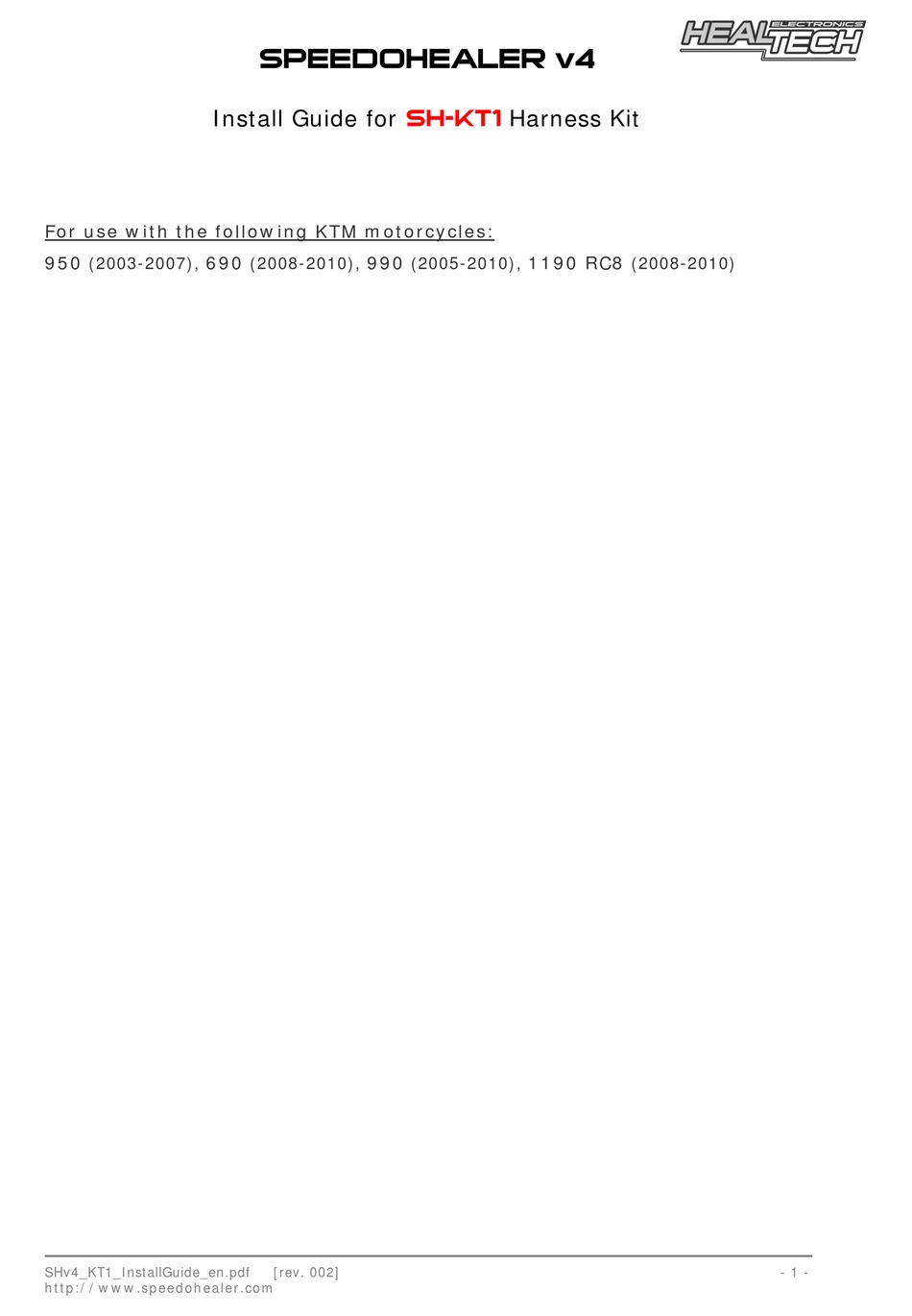 HEALTECH ELECTRONICS SPEEDOHEALER V4 INSTALL MANUAL Pdf Download