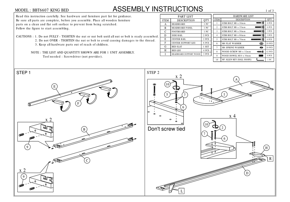 WHOLESALE INTERIORS BBT6607 KING BED ASSEMBLY INSTRUCTIONS Pdf Download