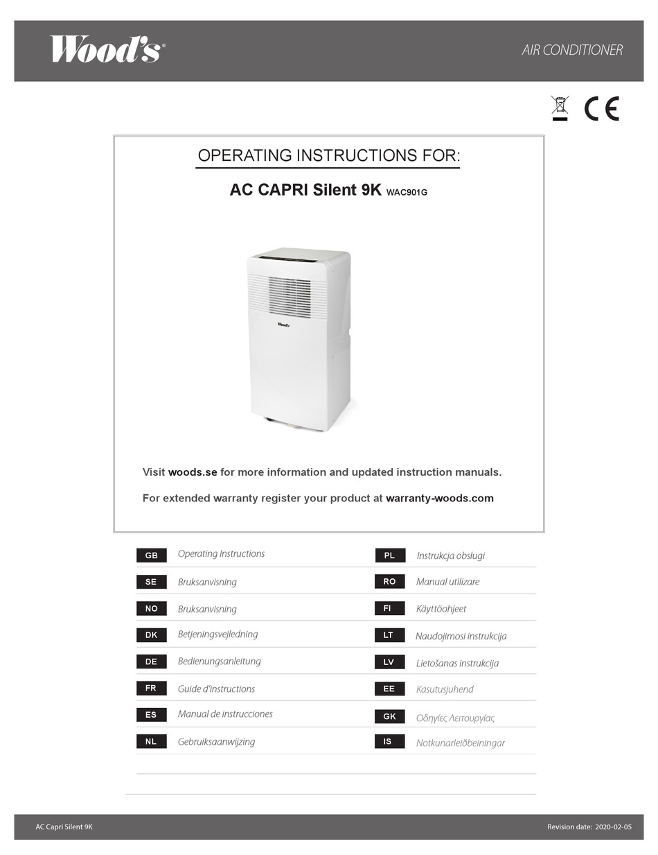 WOOD’S AC CAPRI SILENT 9K OPERATING INSTRUCTIONS MANUAL Pdf Download