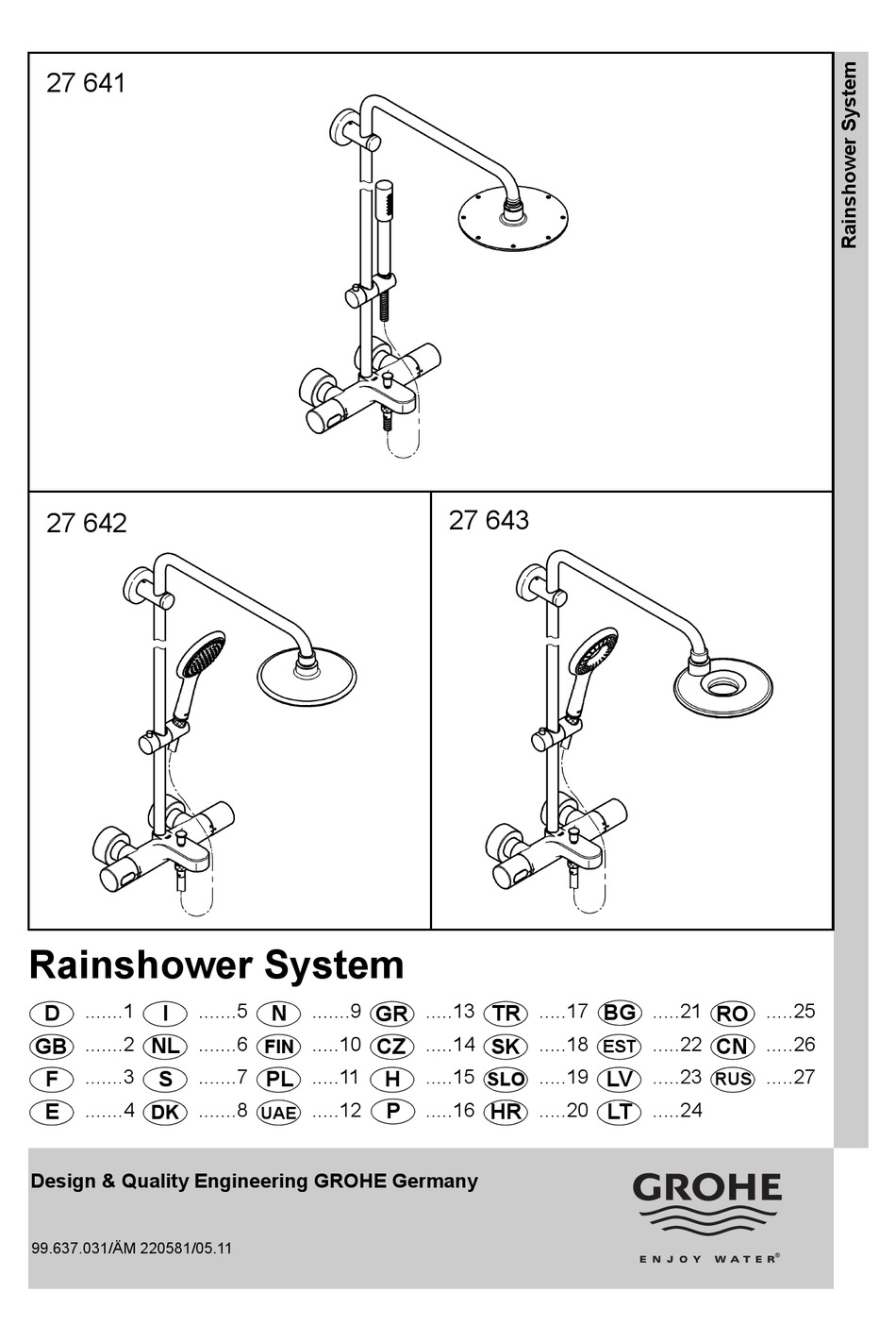 GROHE RAINSHOWER SYSTEM 27 641 MANUAL Pdf Download ManualsLib
