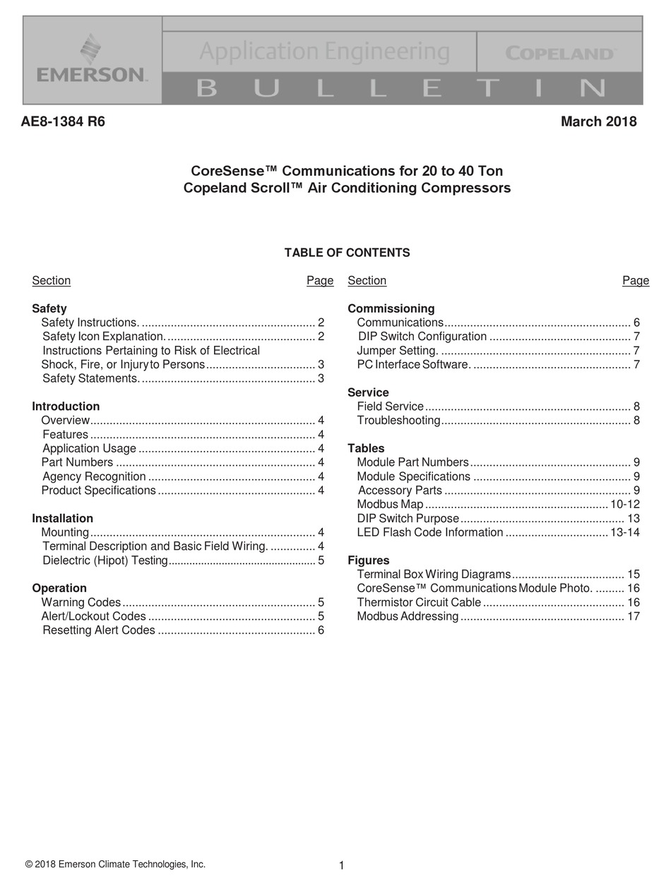 EMERSON CORESENSE APPLICATION ENGINEERING BULLETIN Pdf Download