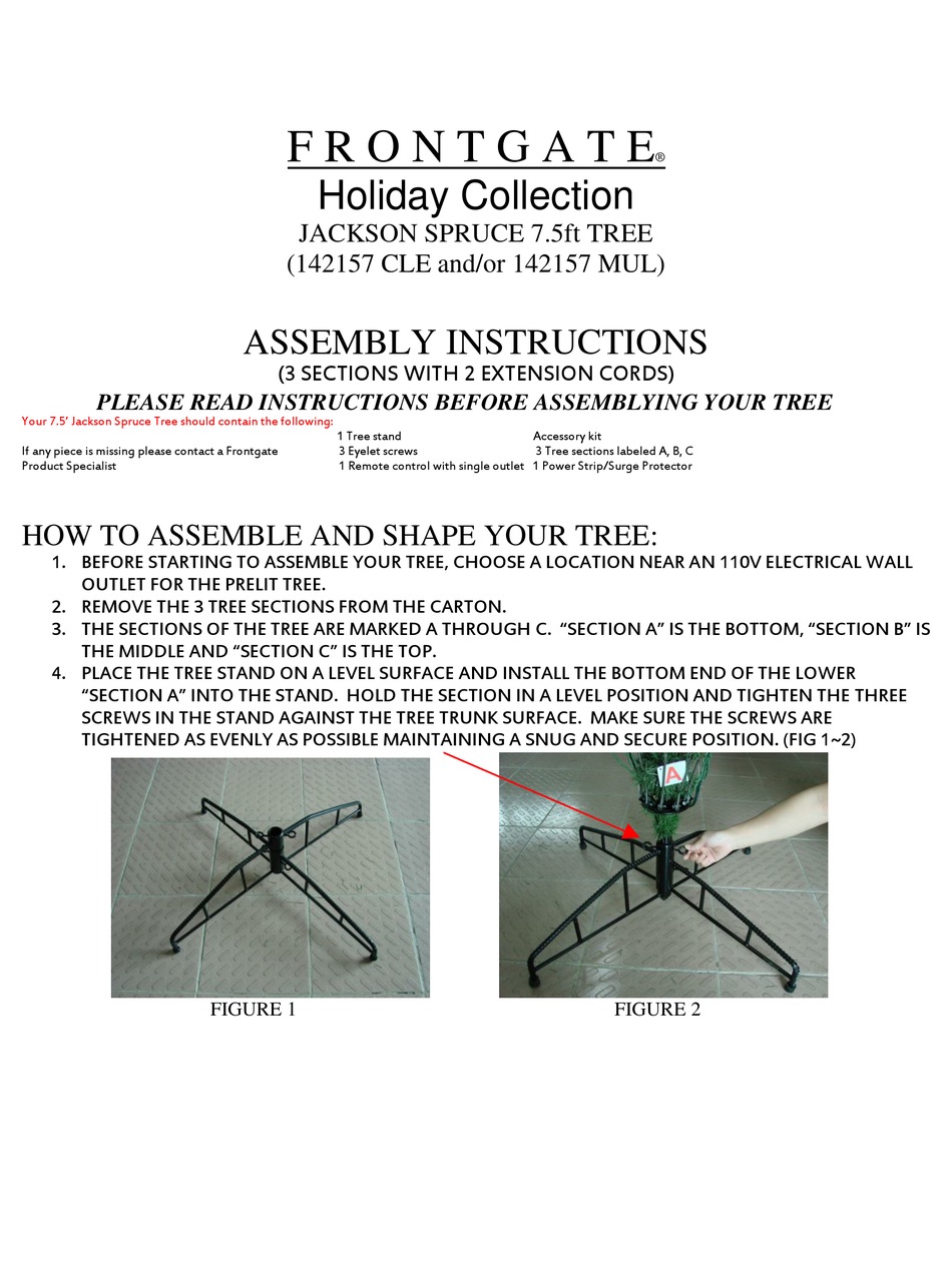 FRONTGATE HOLIDAY SERIES ASSEMBLY INSTRUCTIONS MANUAL Pdf Download ManualsLib