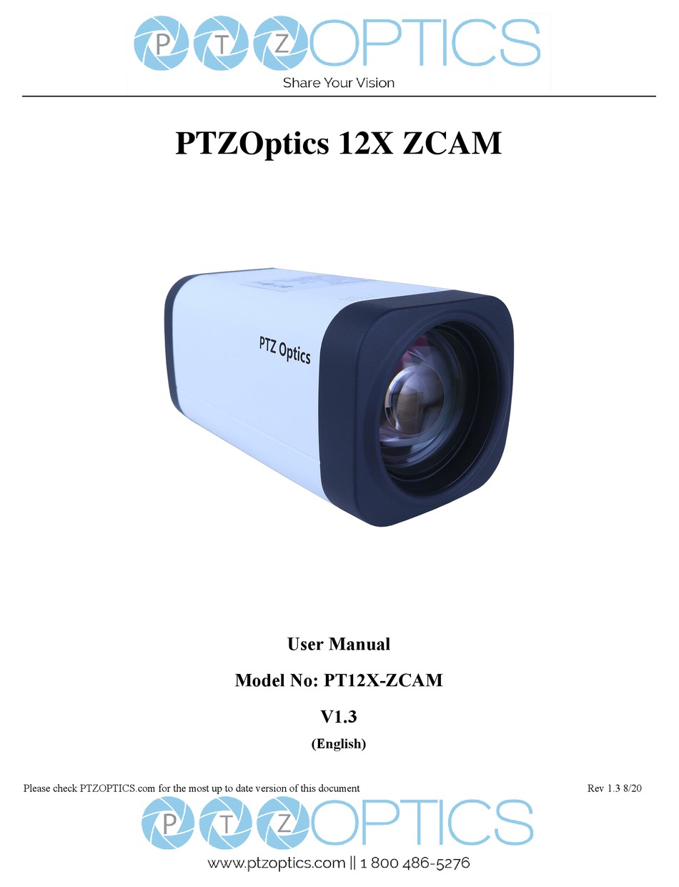 PTZOPTICS 12X ZCAM USER MANUAL Pdf Download ManualsLib