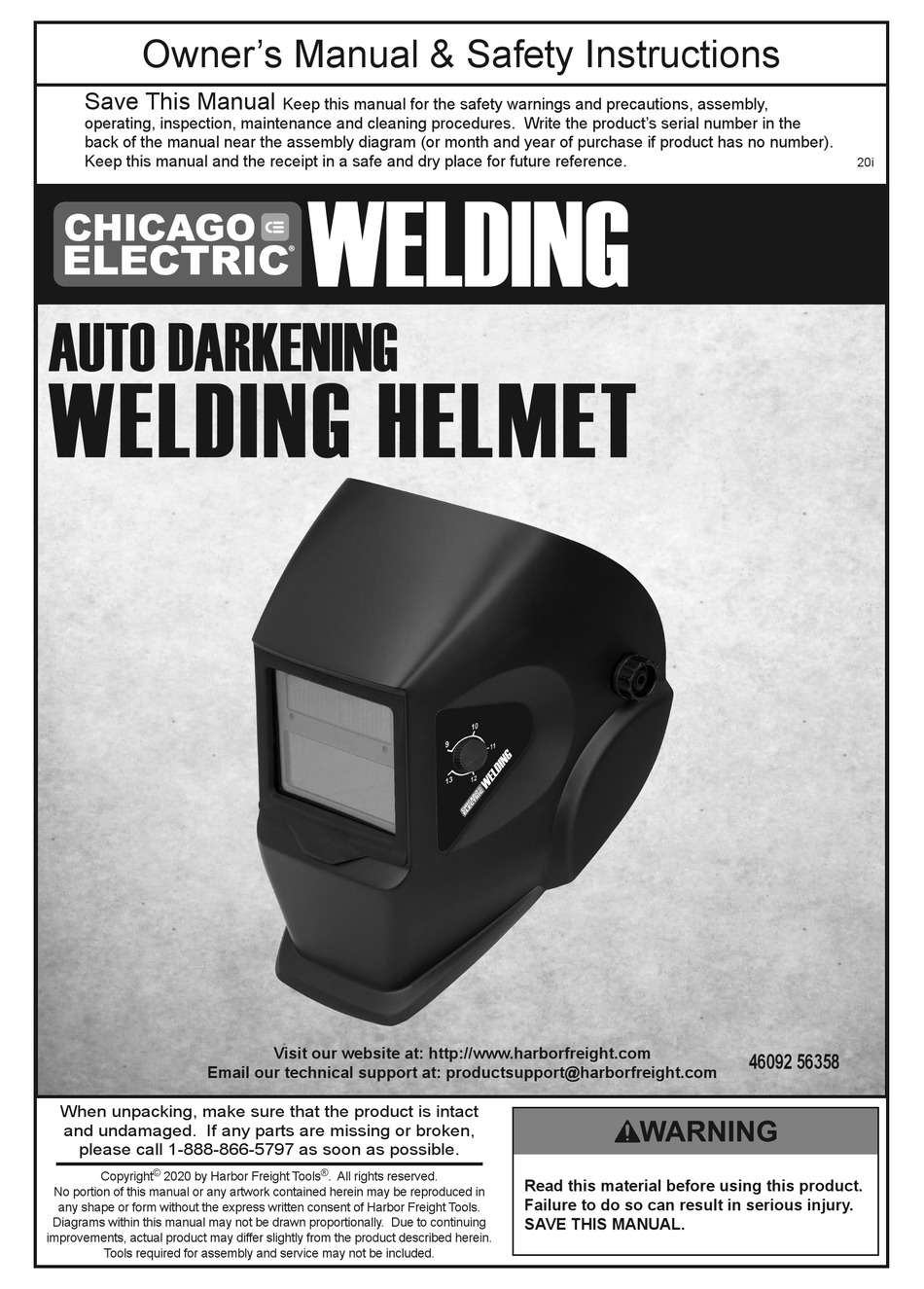 CHICAGO ELECTRIC 46092 OWNER'S MANUAL & SAFETY INSTRUCTIONS Pdf