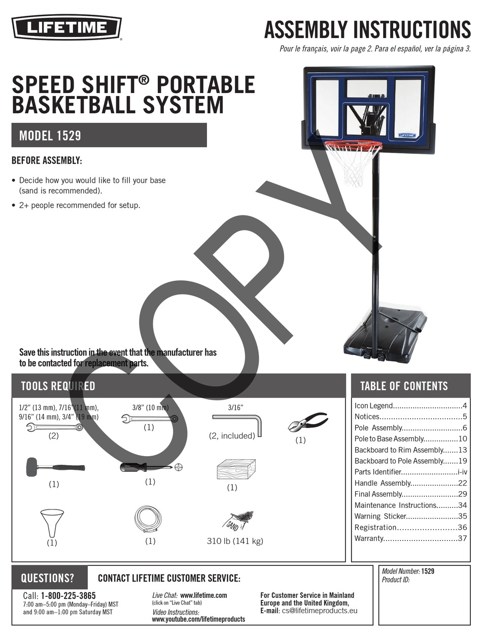 LIFETIME SPEED SHIFT ASSEMBLY INSTRUCTIONS MANUAL Pdf Download ManualsLib