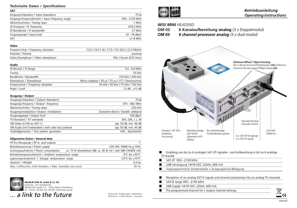 WISI MINI HEADEND OPERATING INSTRUCTIONS MANUAL Pdf Download | ManualsLib