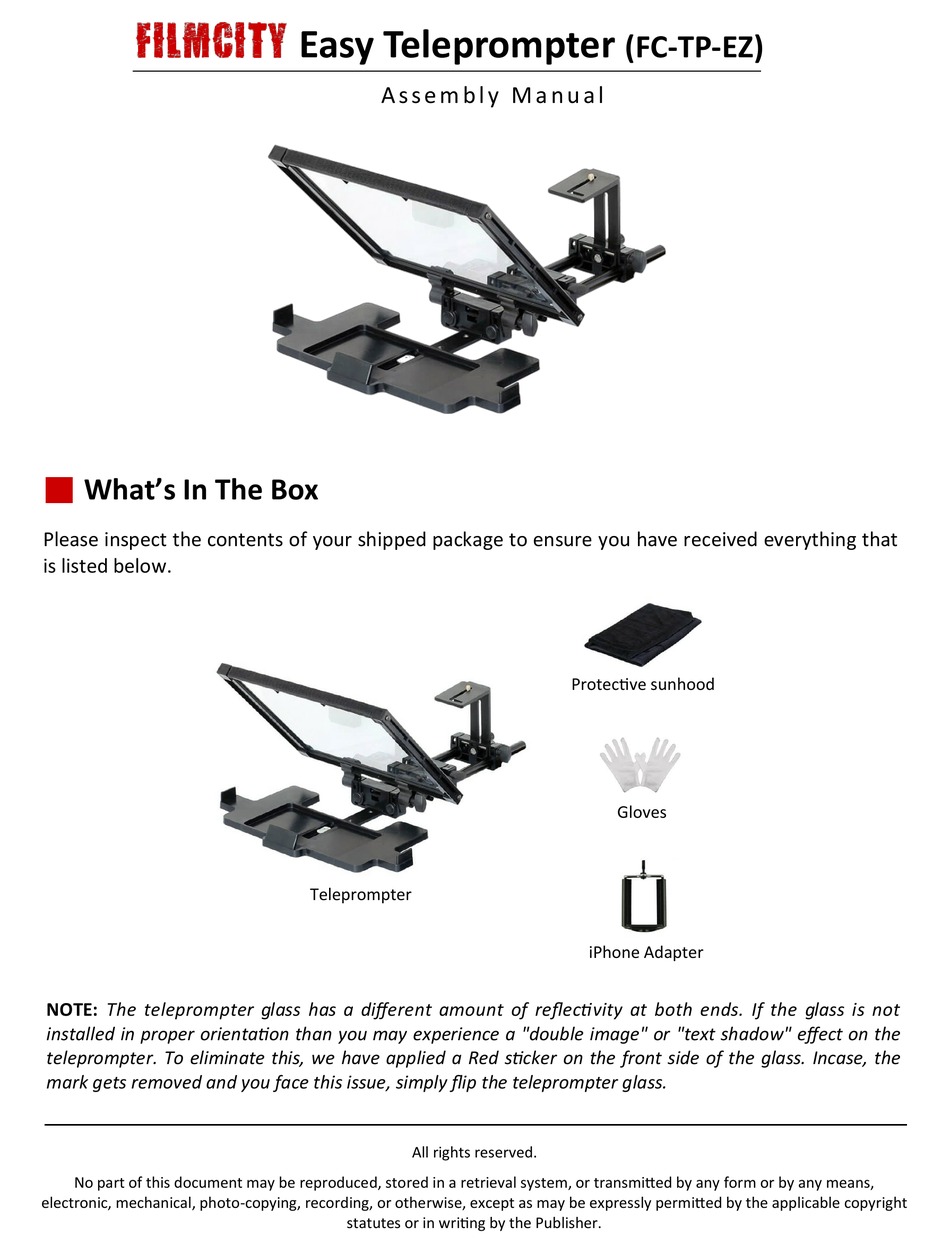 FILMCITY EASY TELEPROMPTER ASSEMBLY MANUAL Pdf Download ManualsLib