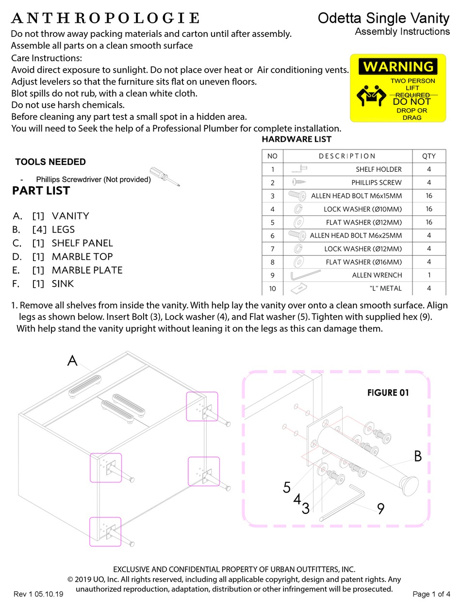 ANTHROPOLOGIE ODETTA SINGLE VANITY ASSEMBLY INSTRUCTIONS Pdf Download
