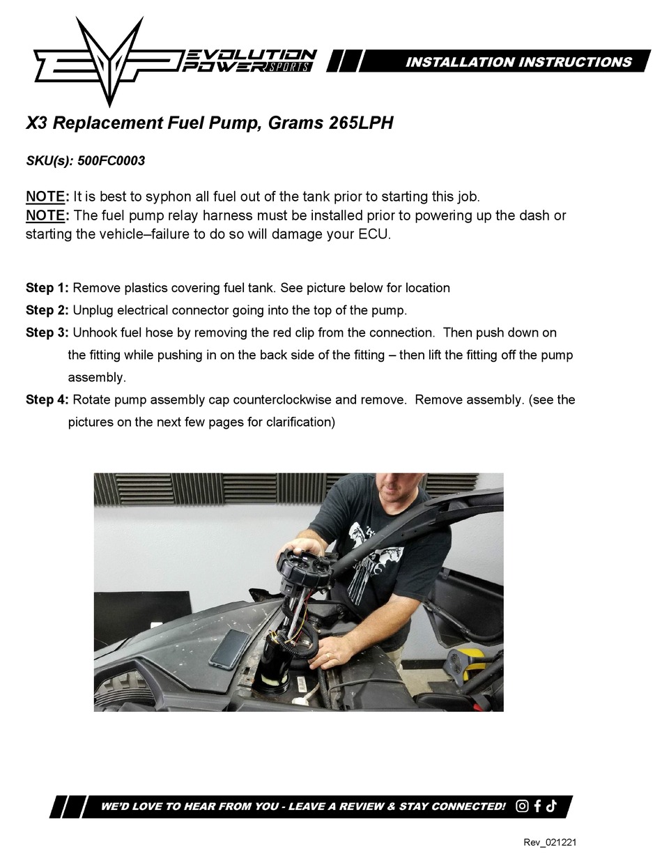 EVOLUTION POWERSPORTS X3 INSTALLATION INSTRUCTIONS Pdf Download