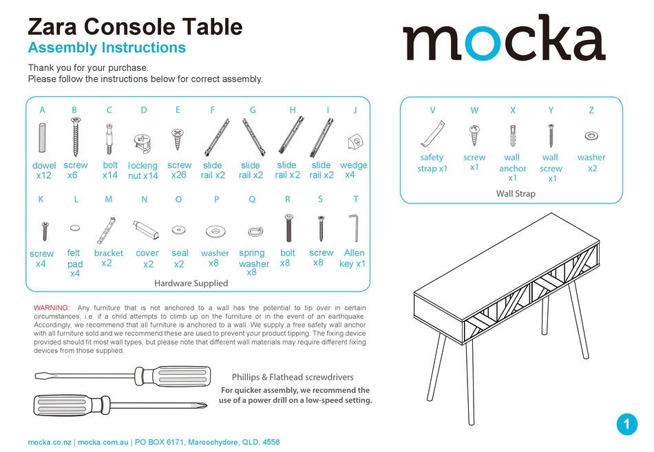 MOCKA ZARA CONSOLE TABLE ASSEMBLY INSTRUCTIONS MANUAL Pdf Download
