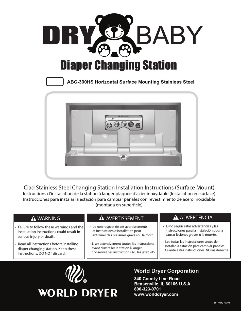 WORLD DRYER DRYBABY ABC300HS INSTALLATION INSTRUCTIONS MANUAL Pdf