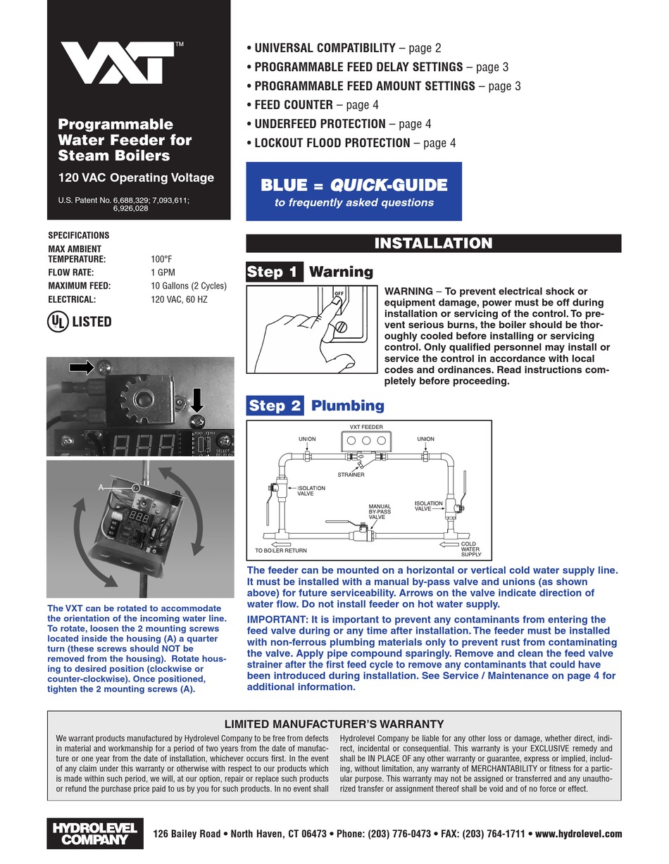 HYDROLEVEL COMPANY VXT120 QUICK MANUAL Pdf Download ManualsLib