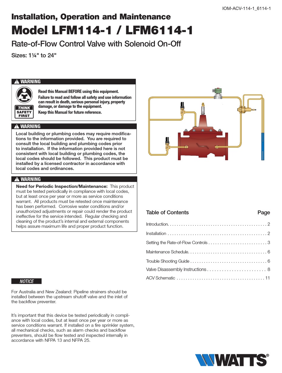 WATTS LFM114-1 INSTALLATION, OPERATION AND MAINTENANCE MANUAL Pdf ...