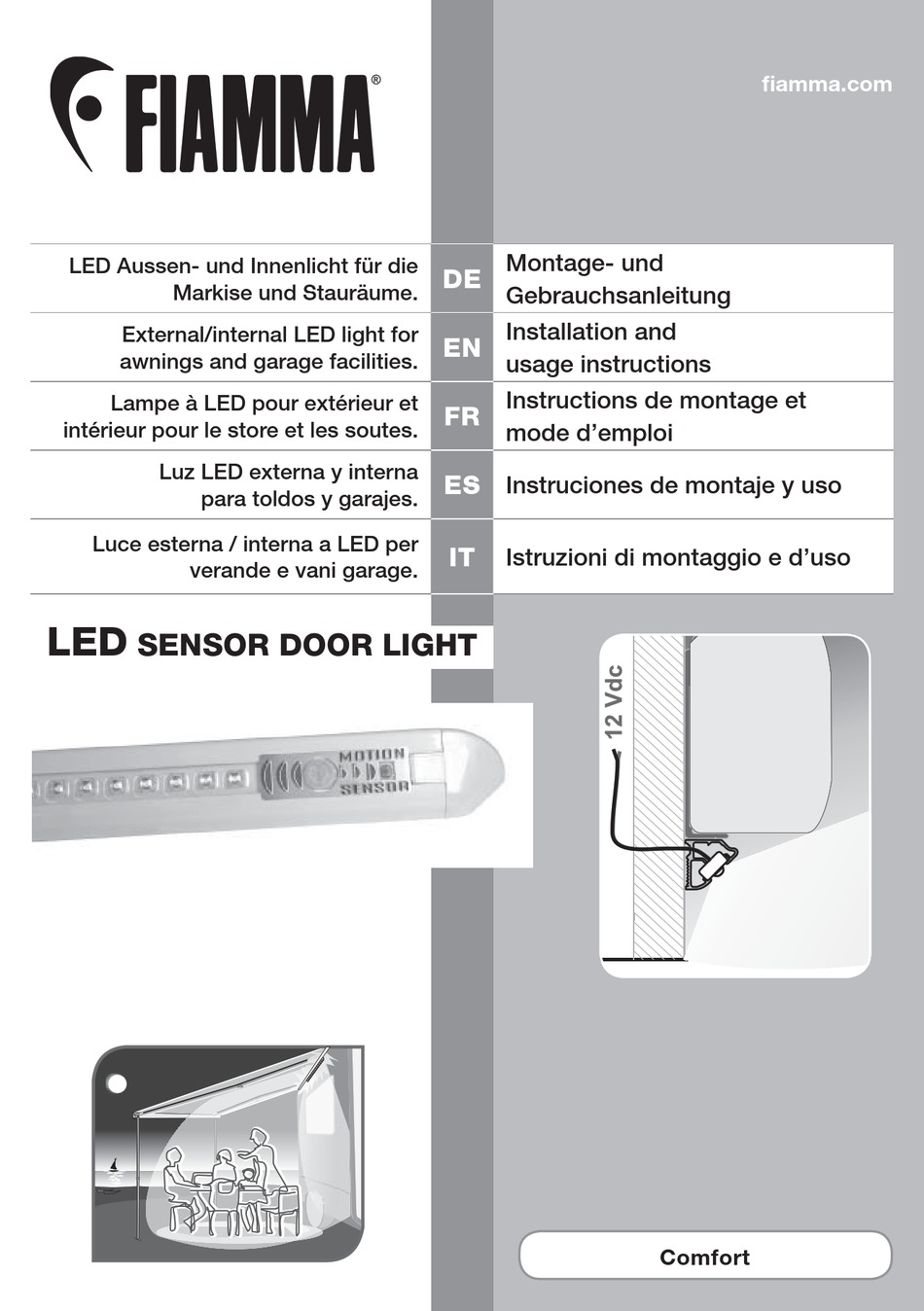 FIAMMA LED SENSOR DOOR LIGHT INSTALLATION AND USAGE INSTRUCTIONS Pdf