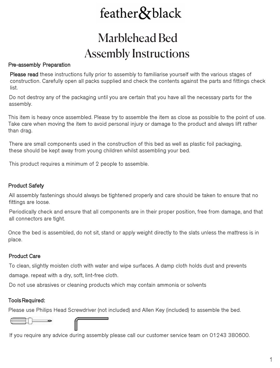FEATHER&BLACK MARBLEHEAD BED ASSEMBLY INSTRUCTIONS Pdf Download