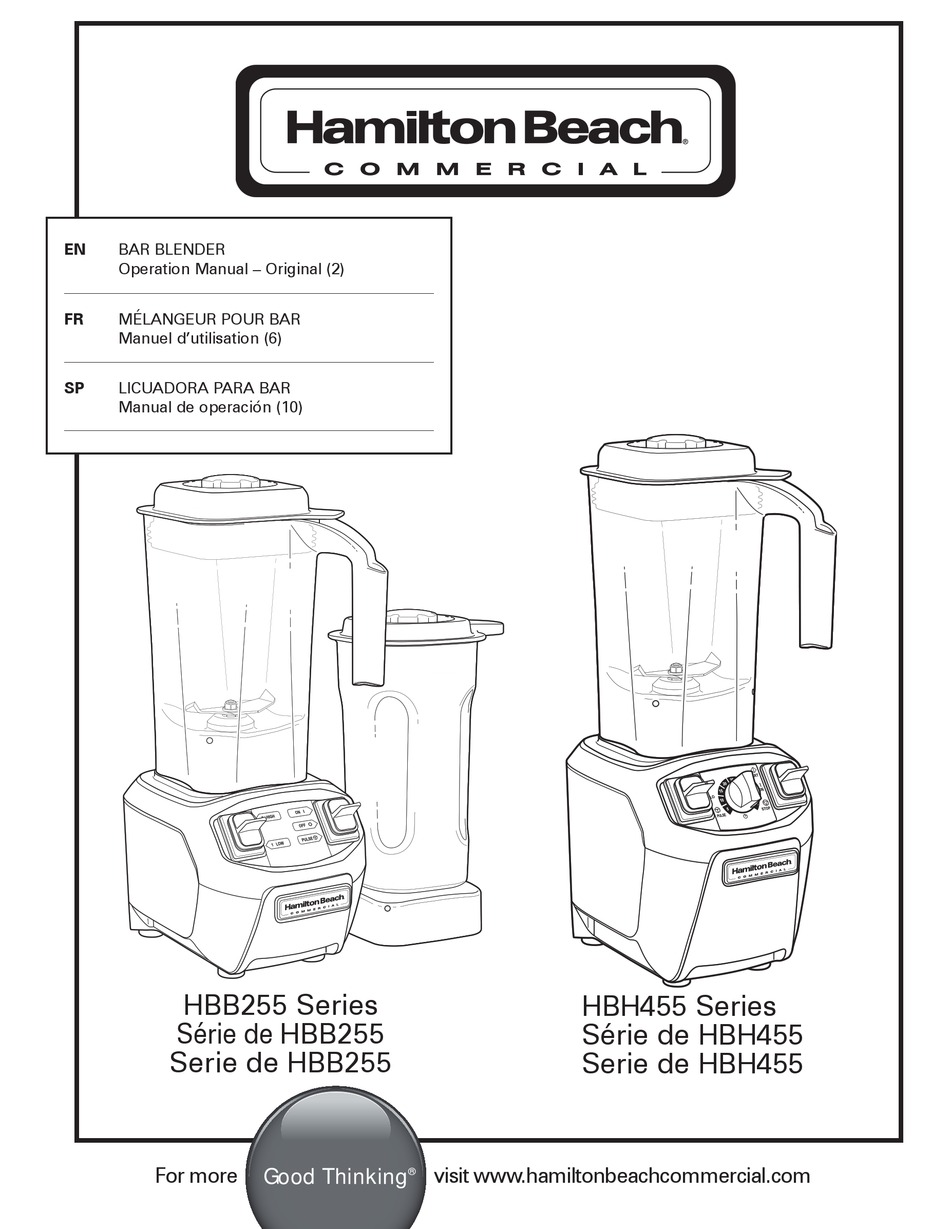 HAMILTON BEACH COMMERCIAL HBB255 SERIES OPERATION MANUAL Pdf Download