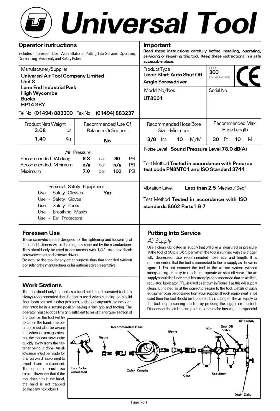 UNIVERSAL TOOL UT8961 OPERATOR INSTRUCTIONS Pdf Download ManualsLib