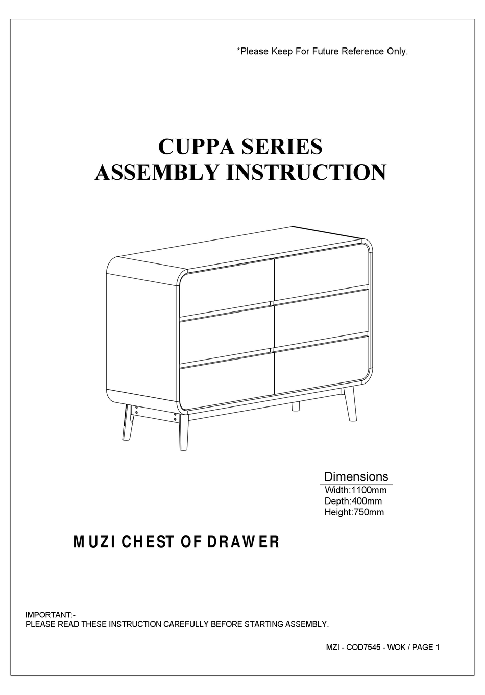 ELIVING FURNITURE CUPPA SERIES ASSEMBLY INSTRUCTION MANUAL Pdf Download