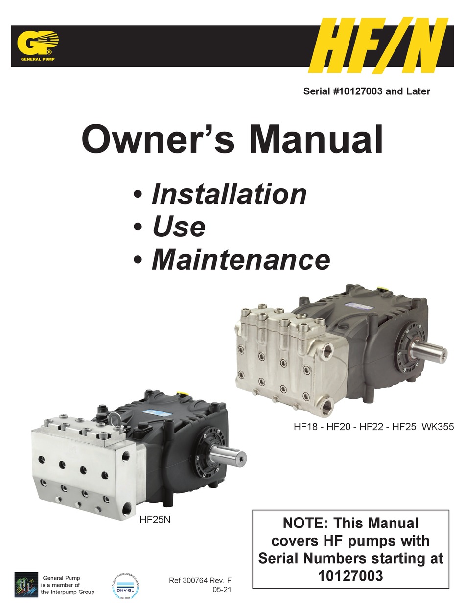 GENERAL PUMP HF SERIES OWNER'S MANUAL Pdf Download | ManualsLib