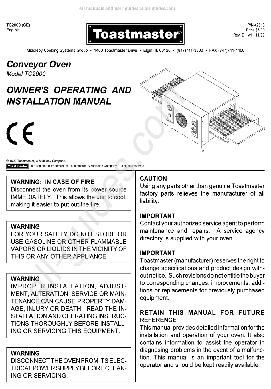 TOASTMASTER TC2000 OWNER'S OPERATING AND INSTALLATION MANUAL Pdf Download ManualsLib