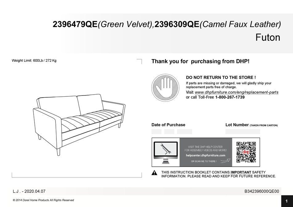 DOREL HOME PRODUCTS QUEER EYE LIAM FUTON 2396479QE MANUAL Pdf Download