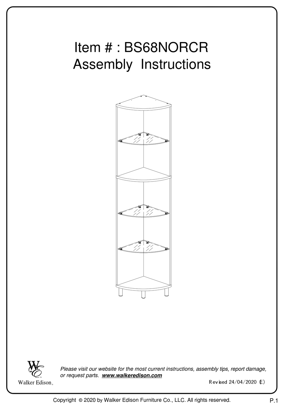 WALKER EDISON BS68NORCR ASSEMBLY INSTRUCTIONS MANUAL Pdf Download