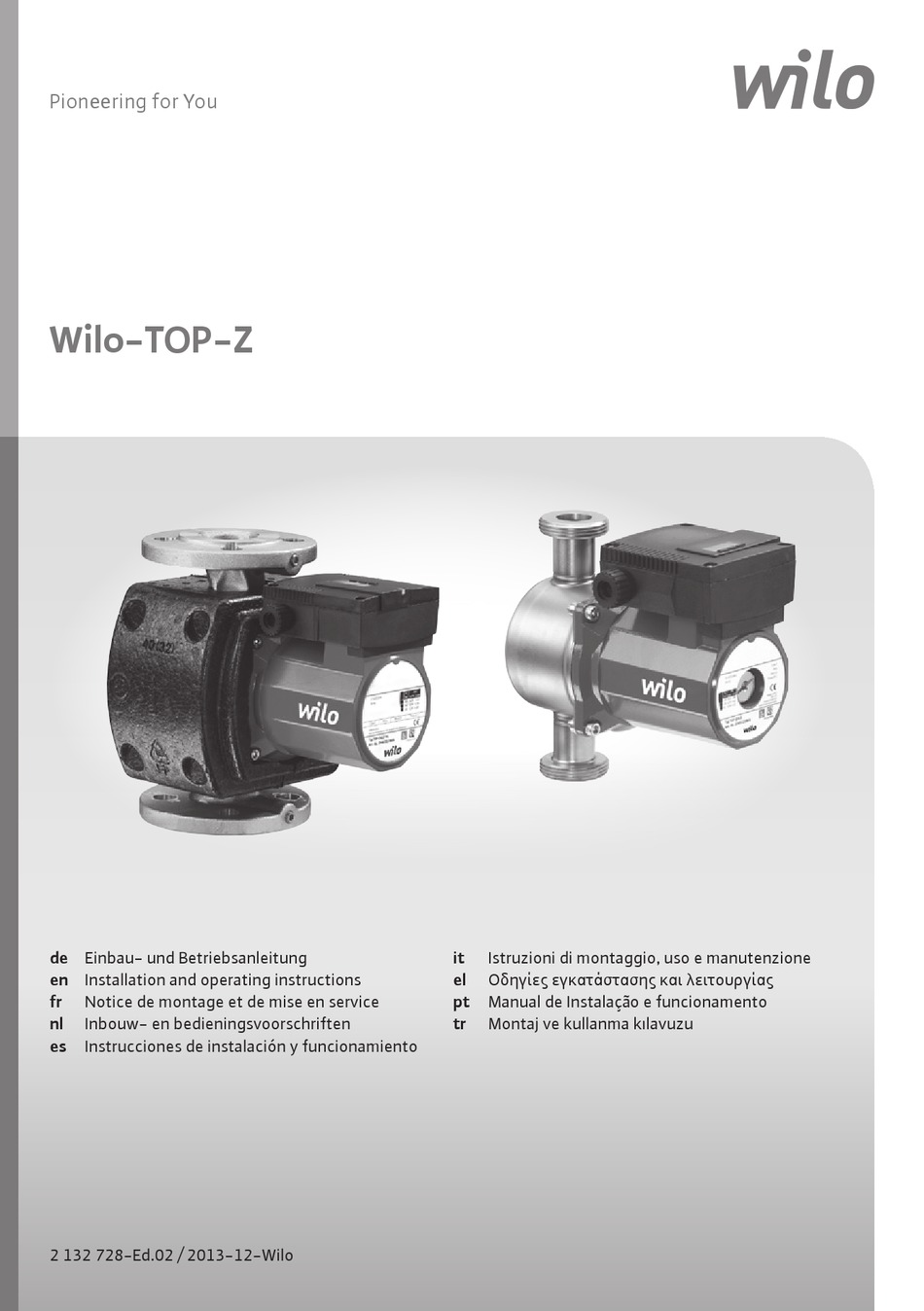 WILO TOP-Z 20/4 EM INSTALLATION AND OPERATING INSTRUCTIONS MANUAL Pdf ...