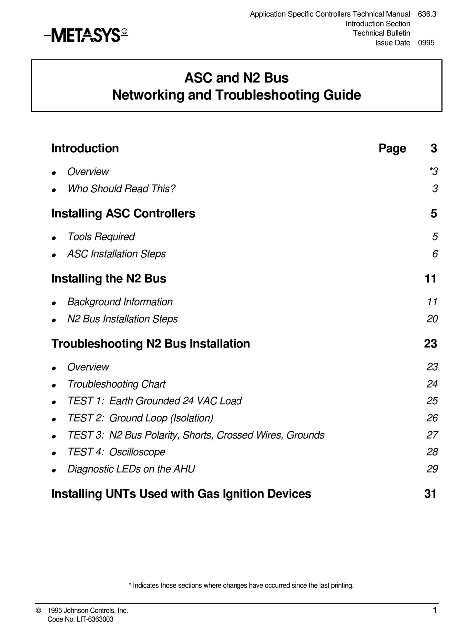 JOHNSON CONTROLS METASYS ASC NETWORKING AND TROUBLESHOOTING MANUAL Pdf