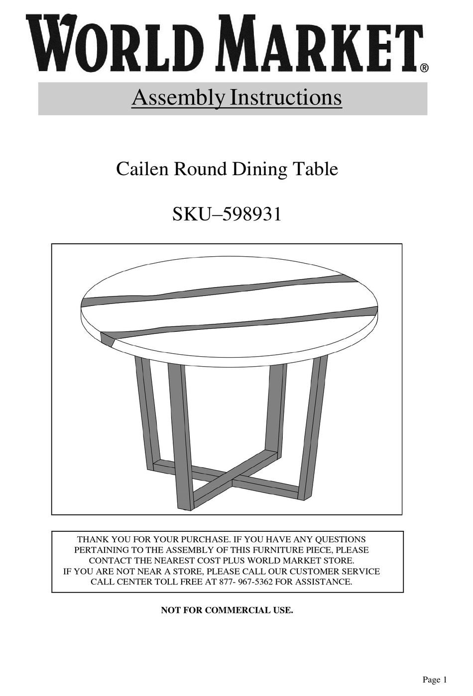 WORLD MARKET CAILEN 598931 ASSEMBLY INSTRUCTIONS MANUAL Pdf Download