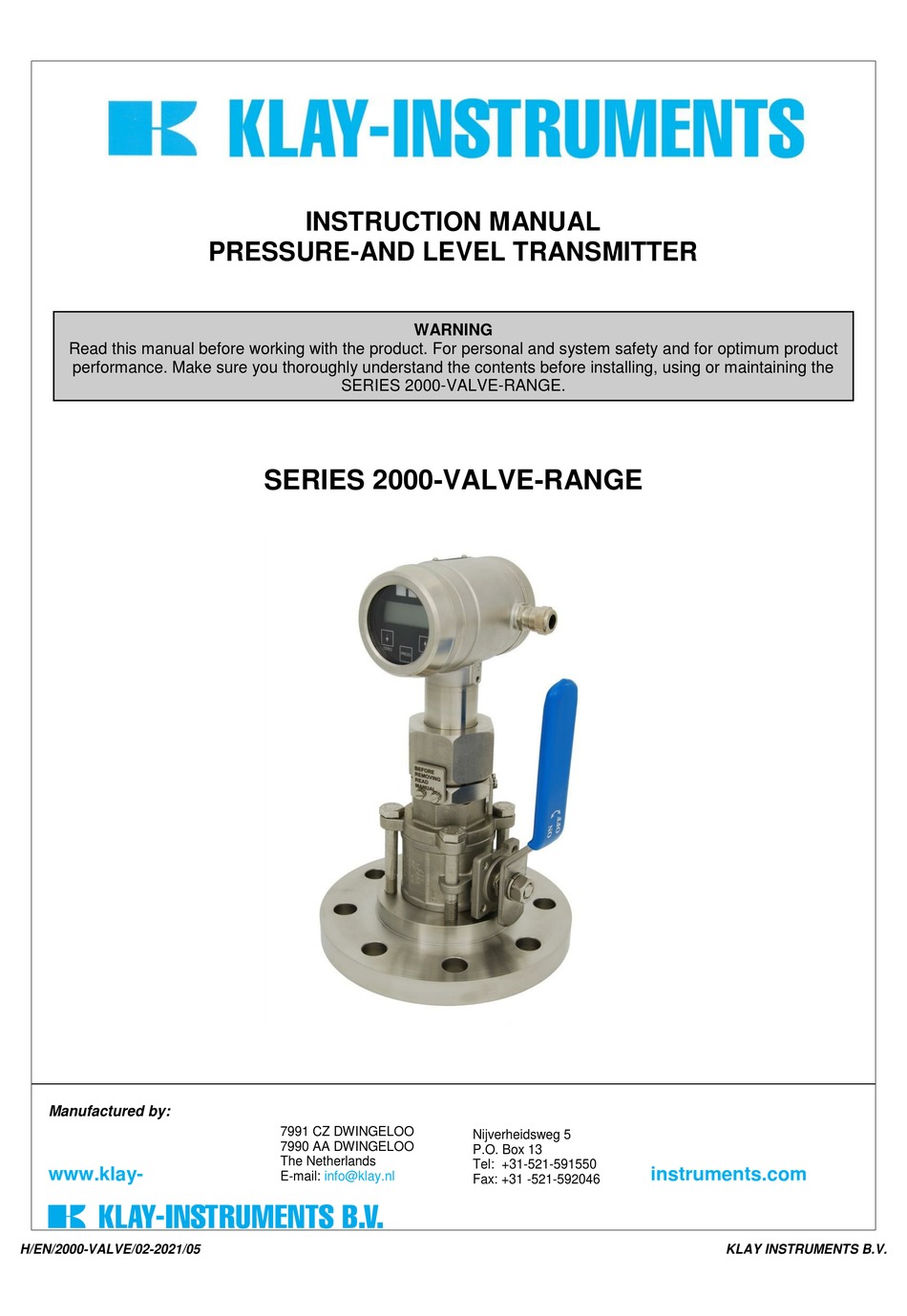 KLAYINSTRUMENTS 2000VALVERANGE SERIES INSTRUCTION MANUAL Pdf Download ManualsLib