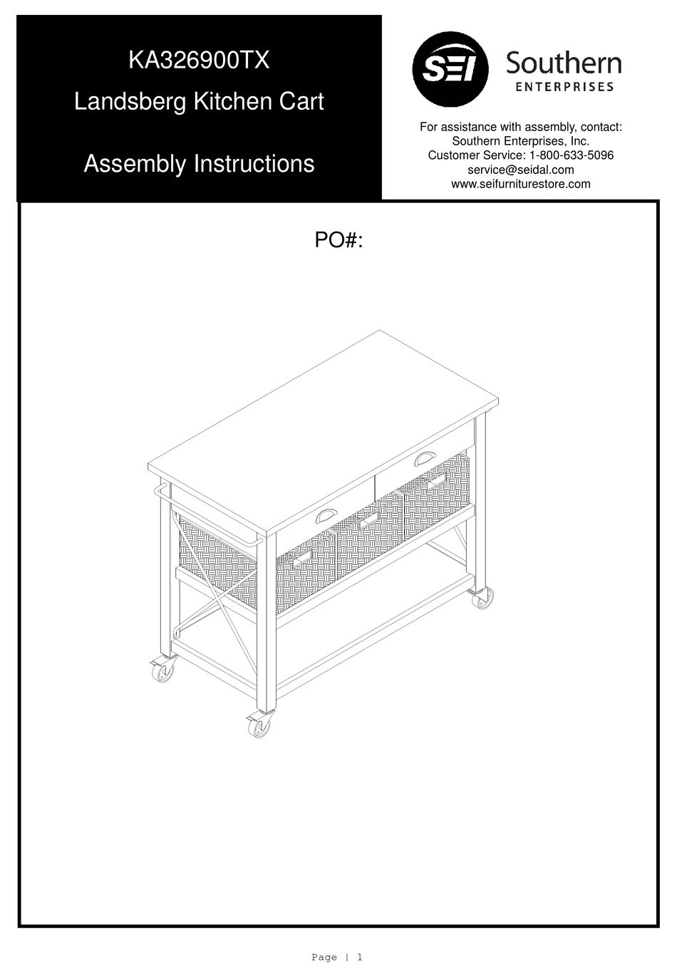SOUTHERN ENTERPRISES KA326900TX ASSEMBLY INSTRUCTIONS MANUAL Pdf