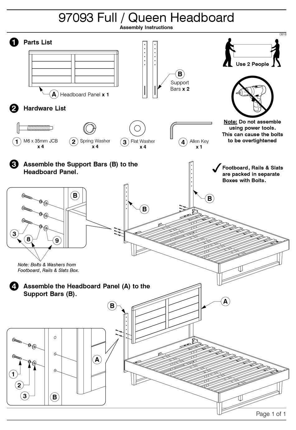 BAXTON STUDIO FULL QUEEN HEADBOARD 97093 ASSEMBLY INSTRUCTIONS