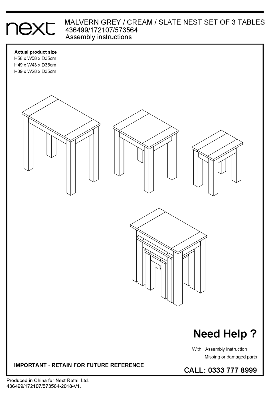 NEXT MALVERN GREY 436499 ASSEMBLY INSTRUCTIONS MANUAL Pdf Download