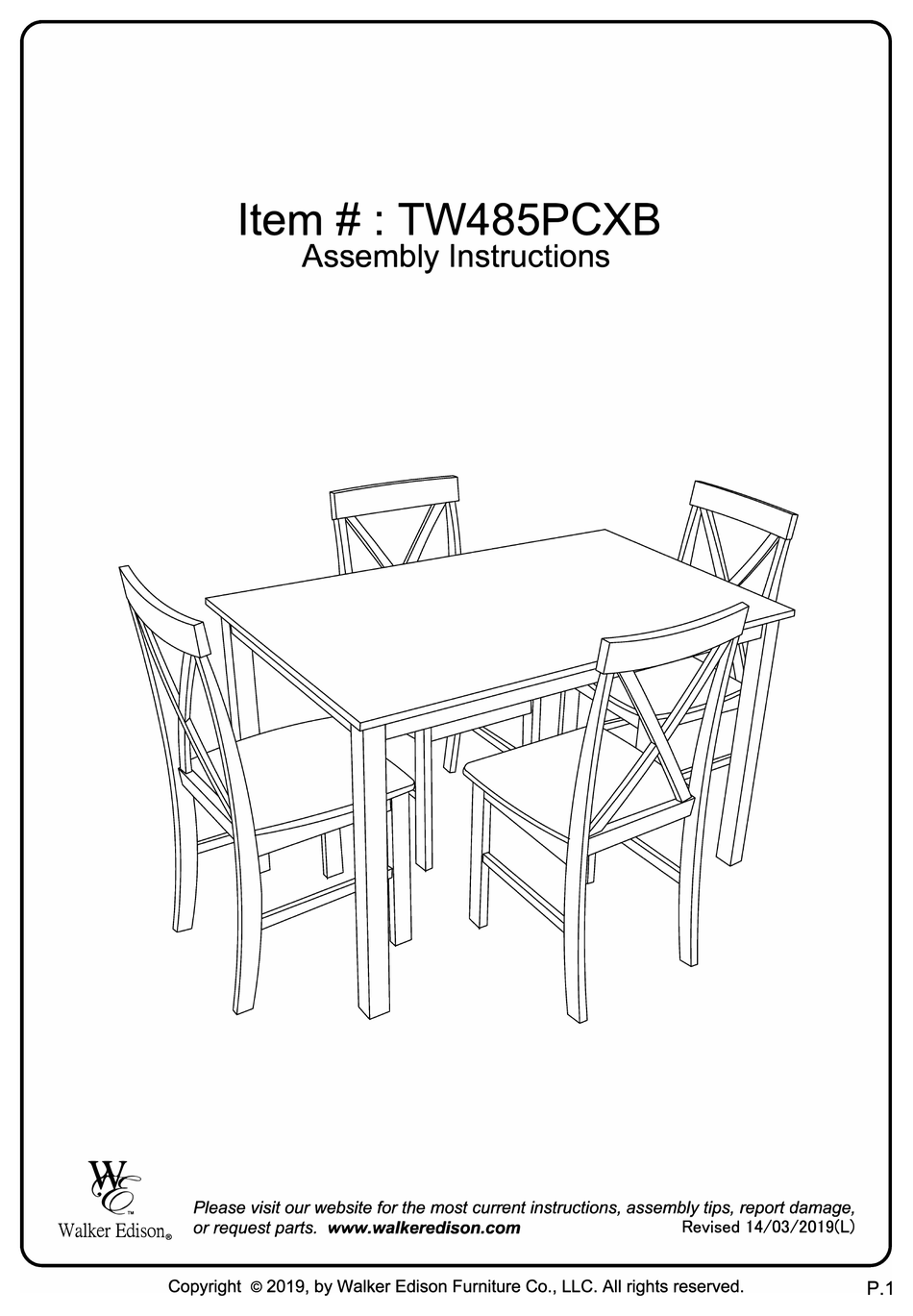 WALKER EDISON TW485PCXB ASSEMBLY INSTRUCTIONS MANUAL Pdf Download