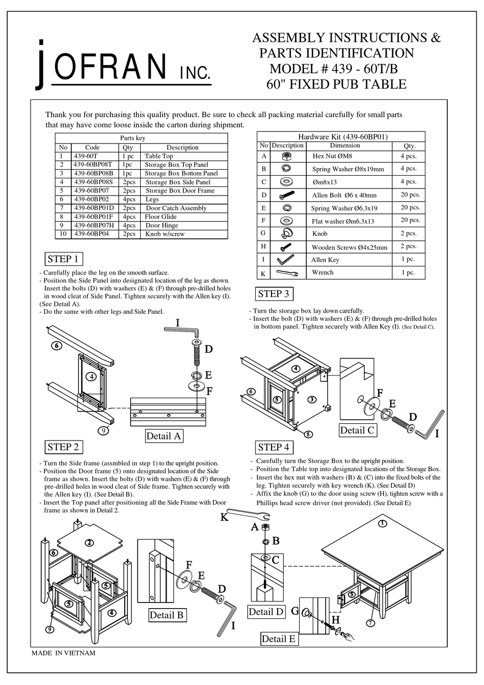 JOFRAN 43960T ASSEMBLY INSTRUCTIONS & PARTS IDENTIFIER Pdf Download