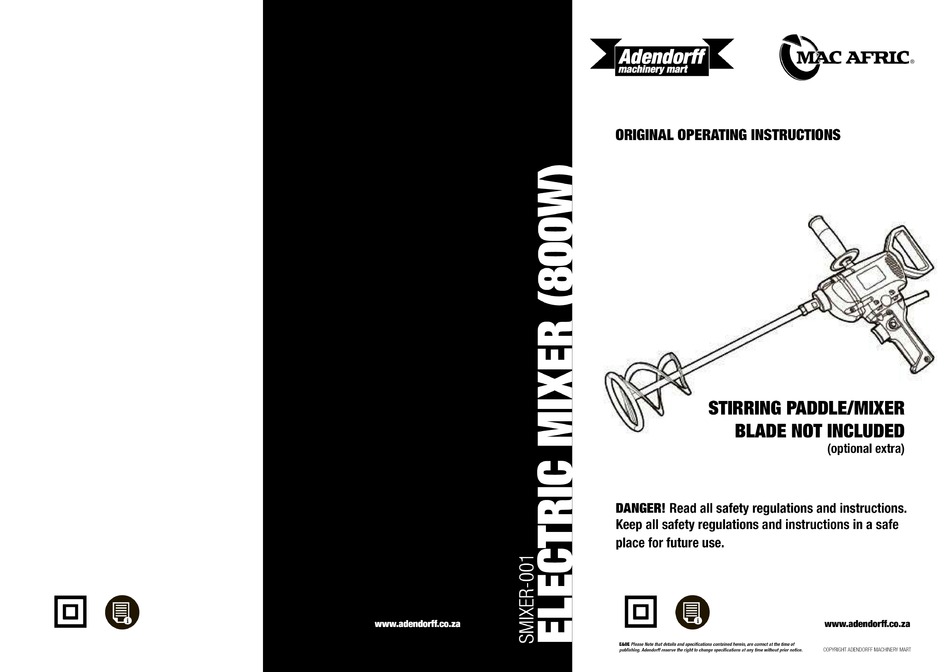 ADENDORFF MAC AFRIC SMIXER001 ORIGINAL OPERATING INSTRUCTIONS Pdf