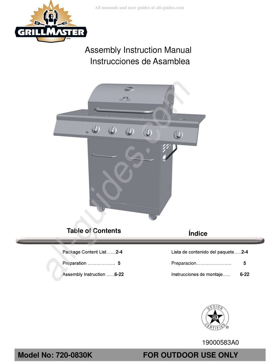 GRILLMASTER 7200830K ASSEMBLY & INSTRUCTION MANUAL Pdf Download